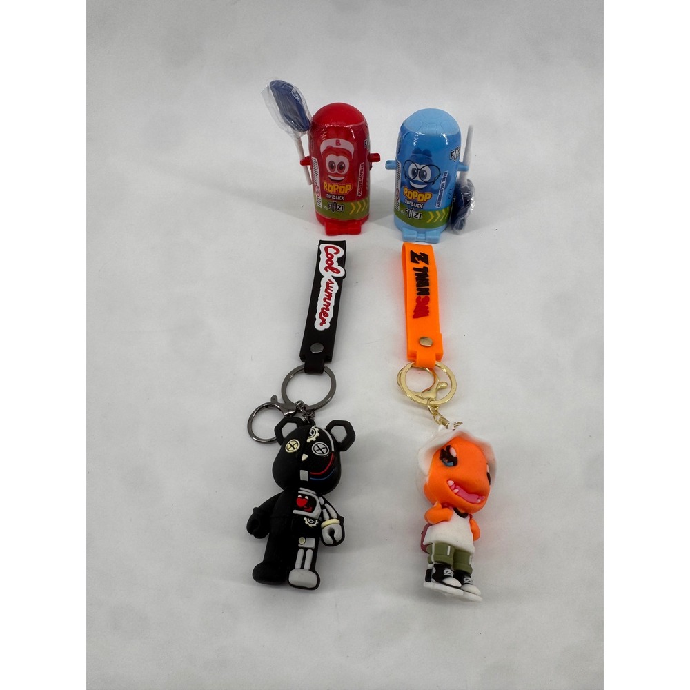 Ropop Dip & Lick and Novelty Keychain Bundle Bear Dinosaur 4pc Set